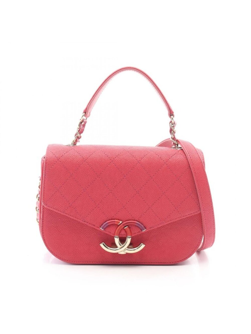 Chanel Shoulder Bag CC Logo Top Handle Flap Quilted 2-Way Magenta Caviar